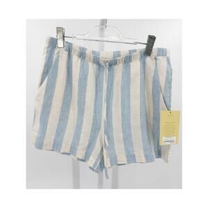 Birds of Paradis Charlie Shorts Seaside Stripe Blue Linen Drawstring NWT Large